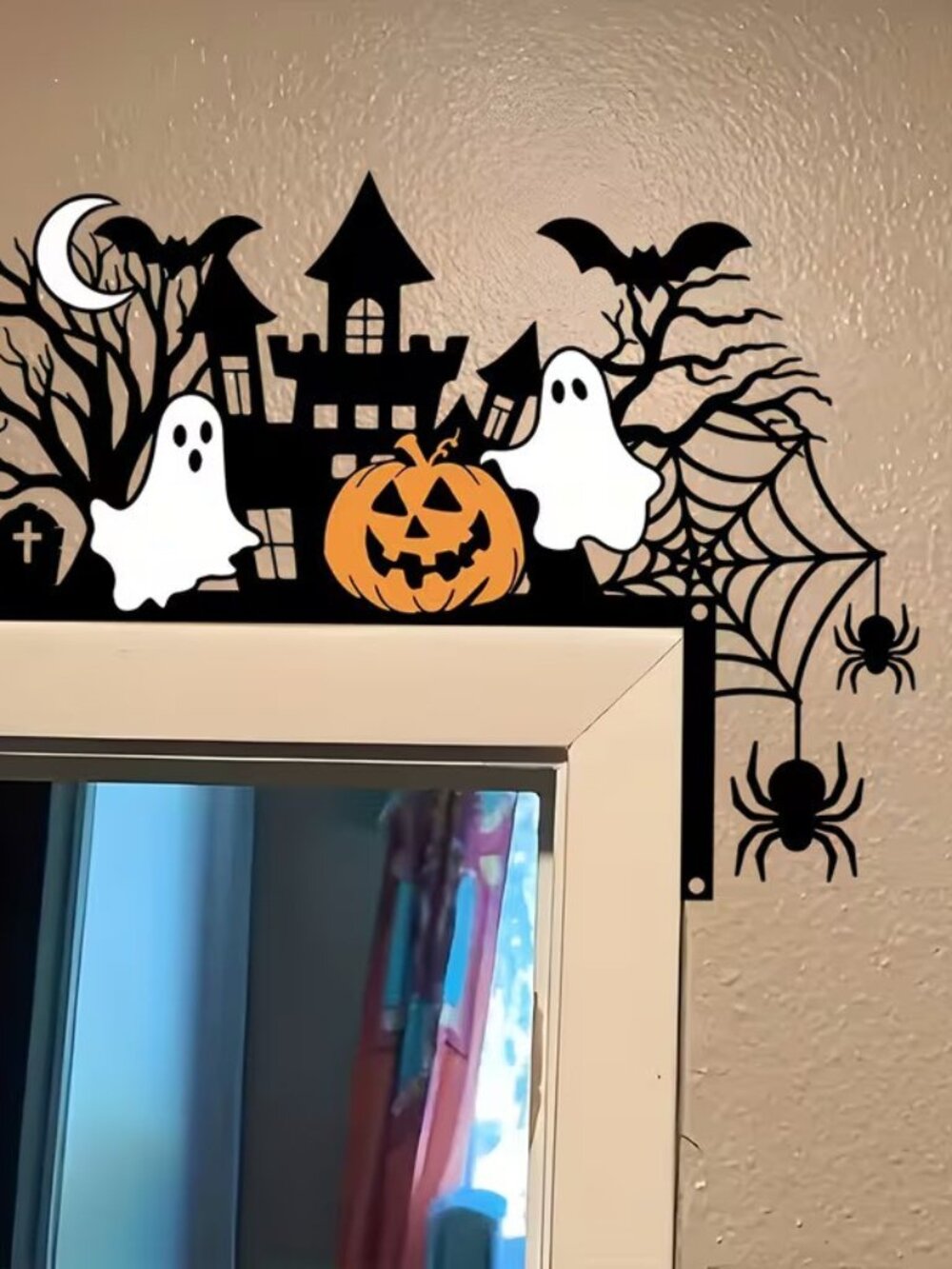 2D Flat, Halloween Acrylic Corner Door Decoration with Ghosts, Jack-o'-lanterns
